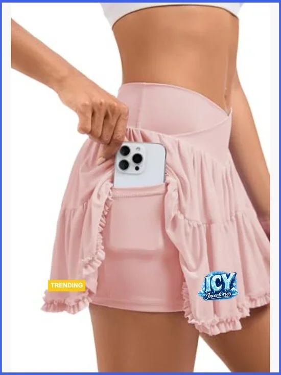 Flowy Tulle Tennis Skort with Pockets and Compression Shorts - Picture 4 of 7